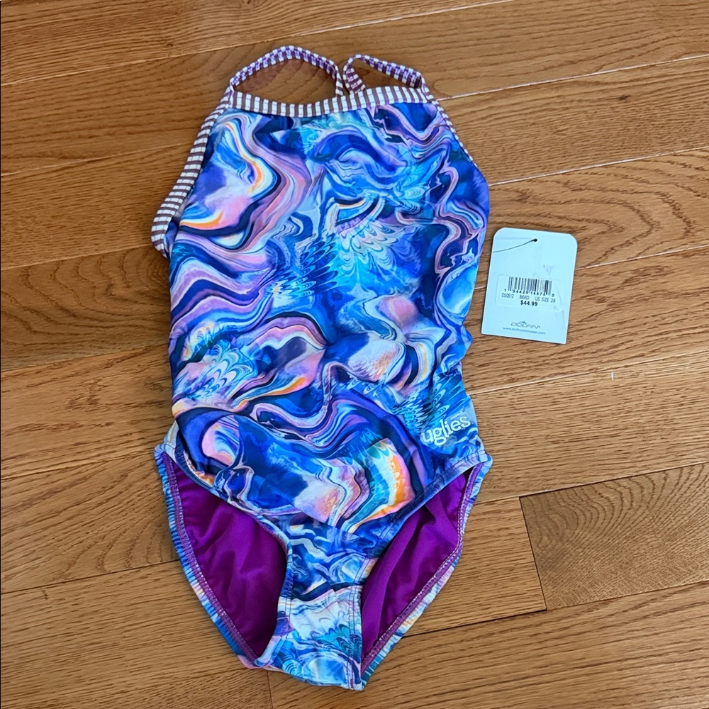 Dolfin uglies Kids Swim One-Piece - Blue and Pink Swirl